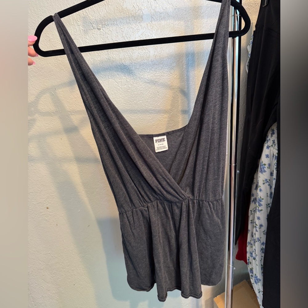 PINK Gray Sleeveless V-Neck Romper